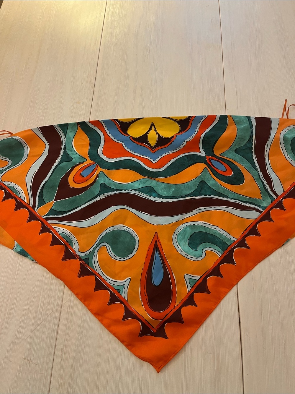 Zara Orange Teal Multi-Print Triangle Crop Top Scarf Detail